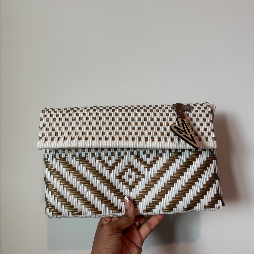 Stylish White and Brown Clutch Bag Maria Victoria